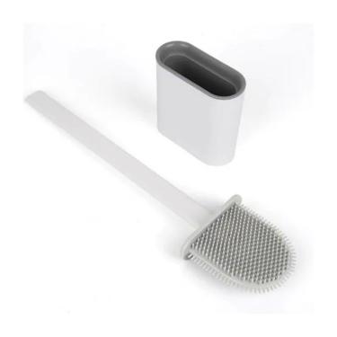 Imagem de Limpador Vaso Sanitario Em Silicone Escovinha De Banheiro Com Suporte Branco