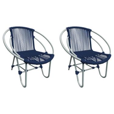 Imagem de Kit 2 Cadeiras Decorativa Julia Em Corda Náutica E Base Em Alumínio Cinza- Azul Marinho