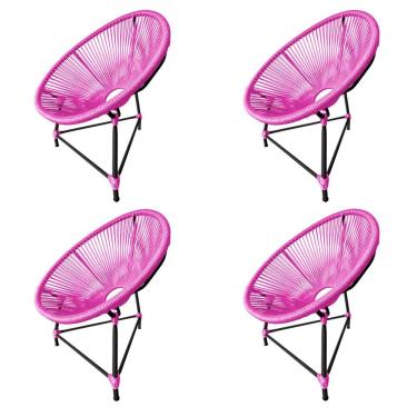 Imagem de Kit 4 Cadeiras Acapulco Corda Náutica Base Em Alumínio Preto-rosa