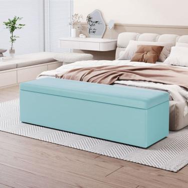 Imagem de Calçadeira Baú Estofada Lua em Courino para Cama Box Casal Queen 160cm