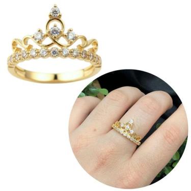 Imagem de Anel Coroa Princesa Feminino Ouro 18k Cravejado Banhado - Morganitte, 