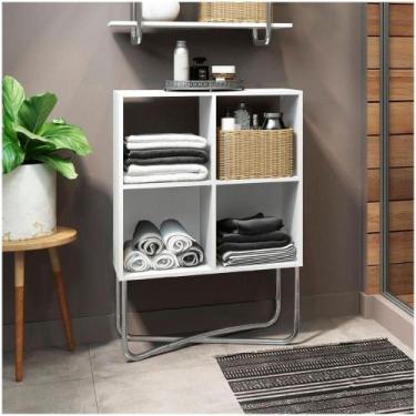 Imagem de Estante de Nicho Baixa Branca Tubos Cromados - MÓVEIS CARRARO