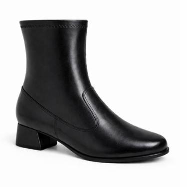 Imagem de Bota Feminina Stretch Bico Quadrado Cano Curto Salto Grosso Baixo Cor: