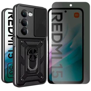 Imagem de Capa Anel Armor Para Xiaomi Redmi 15 4G + Pelicula Privacy Cor:Preto -