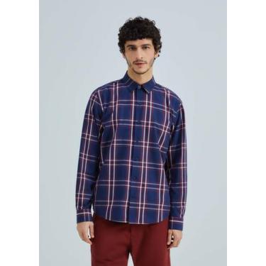 Imagem de Camisa Masculina Manga Longa Xadrez - Hering, G, Azul marinho