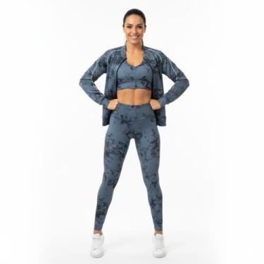 Imagem de Kit Marmorizado Legging Top jaqueta Conjunto Academia - Bella fitness,