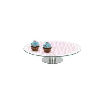Imagem de Prato de Bolo e Doces em Vidro com Pedestal em Aço Inox 30cm - WINCY C