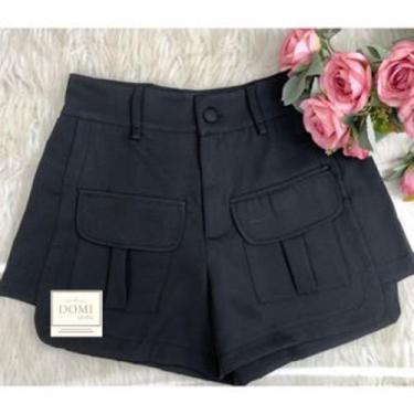 Imagem de Shorts Cargo Feminino de Alfaiataria 9260 - Domi Modas, Preto, M