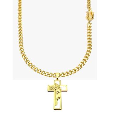 Imagem de Cordão de Ouro 18K com Crucifixo Masculino Grosso 4mm Banhado - Tropic