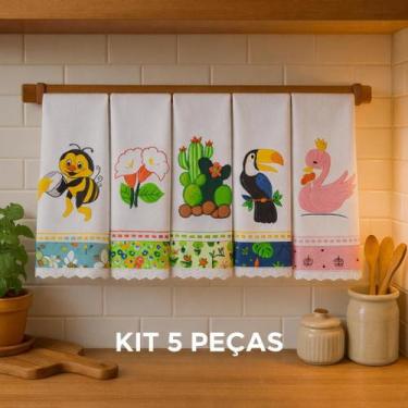 Imagem de Pano de prato bordado Kit 5 peças revenda Santa Margarida