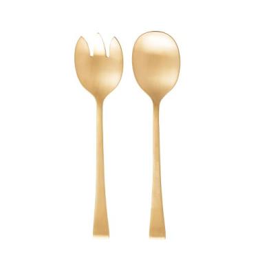 Imagem de Conjunto 2 Peças Colher e Garfo para Salada de Aço Inox Berna Dourado 