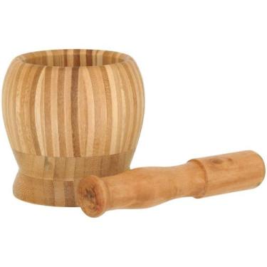 Imagem de Pilão Socador Table Bambu Para Alho Pimenta Temperos Cozinha