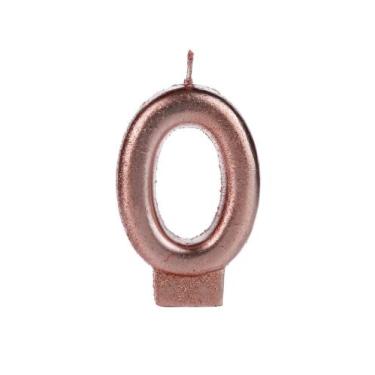 Imagem de Vela Aniversário Cintilante Glitter Rosé Gold Número 0 - Silverfestas