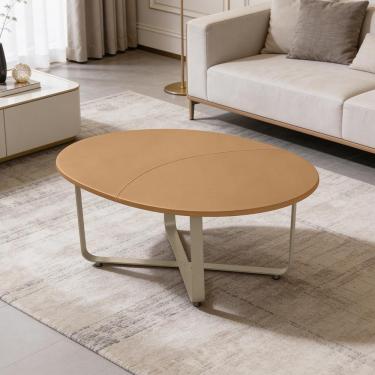 Imagem de Mesa de Centro Tannat L06 Oval Couro MDF Aço 94CM Marrom Lyam Decor