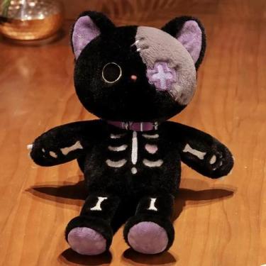 Imagem de Brinquedo De Pelúcia Gato Esqueleto Preto Kawaii De 35cm, Animal De Pe