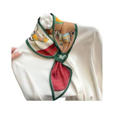 Imagem de Lenço De Seda Feminino Com Estampa Listrada Estilo Coreano Para Primav