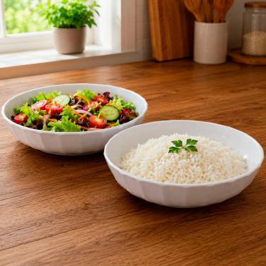 Imagem de Tigela Bowl Saladeira em Melamina 2L Kit 4 Peças Design Moderno para Servir Alimentos Branca Bon Gourmet