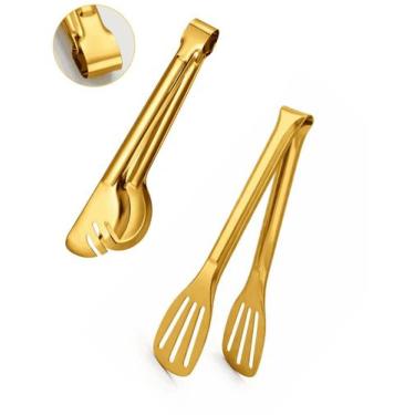 Imagem de 2 Pegadores Pinça Culinário Dourado Churrasco Salada Massas - Aurora R