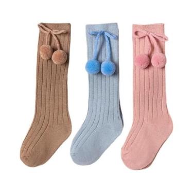 Imagem de Meias De Algodão Macio Para Meninas, 3 Pares, Com Listras E Cores Sóli