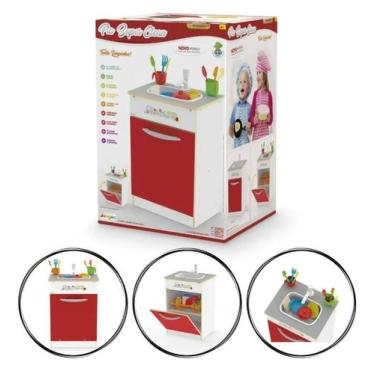 Imagem de Pia de cozinha Infantil vermelha brinquedo em Mdf Junges