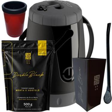 Imagem de Kit Para Tereré Garrafa Lisa Black Erva Mate 500g Copo Cuia Quadrado A