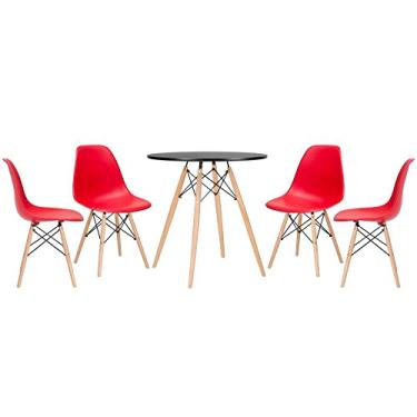 Imagem de Loft7, Kit - Mesa redonda Eames 70 cm preto + 4 cadeiras Eiffel Dsw Vermelho