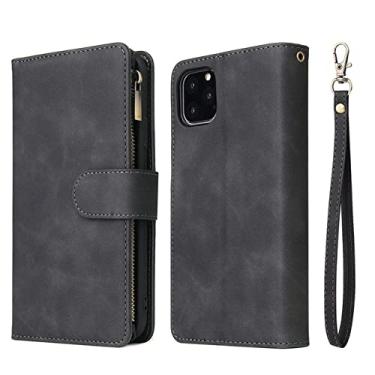 Imagem de Carteira com zíper retrô de luxo estilo multi-card slot flip capa de telefone de couro para iPhone 13 12 11 Pro Max para iPhone 6 6S 7 8 Plus X XS Max XR, preto, para iPhone 11