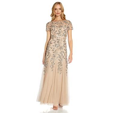 Imagem de Adrianna Papell Vestido feminino com contas florais, Castanho-Acinzentado/Rosa, 9