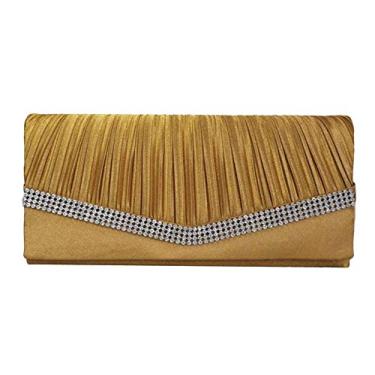 Imagem de Chicastic Bolsa clutch plissada de cetim para casamento à noite com strass, Dourado, Medium