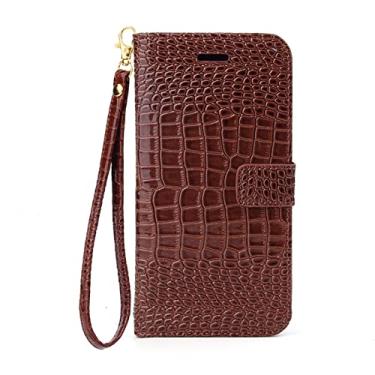 Imagem de Capa carteira para iPhone 13 Mini/13/13 Pro/13 Pro Max, padrão de crocodilo clássico flip couro PU suporte suporte suporte magnético capa de proteção total, marrom, 13 15,5 cm