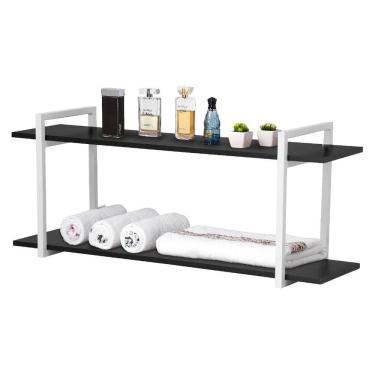 Imagem de Nicho Banheiro Branco Com Prateleiras Preto 100cm