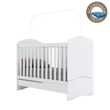 Imagem de Berço Mini Cama Bala de Menta I02 Branco Henn Com Colchão Physical Ortobom