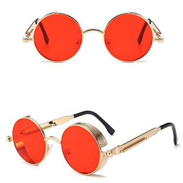 Imagem de Óculos de sol redondos estilo steampunk masculino feminino designer retro redondo armação de metal lente colorida óculos de sol, vermelho dourado, outros