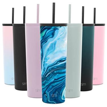 Imagem de Simple Modern Copo isolado com tampa e canudo | Copo de café gelado reutilizável garrafa de água de aço inoxidável caneca de viagem | Coleção Clássica | 800 ml | Ocean Geode