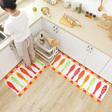 Imagem de Tapete de cozinha (2 peças), tapete de cozinha acolchoado antifadiga, tapetes e tapetes de cozinha à prova de manchas, antiderrapante, conjunto de tapetes de cozinha de espuma de memória, para cozinha, escritório 50 x 78 cm + 50 x 150 cm