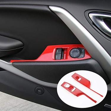 Imagem de CheroCar para decoração interior camaro, acessórios, interruptor de janela, painel de câmbio de botão, decoração para Chevrolet Camaro 2017-2020, vermelho, 2 pacotes