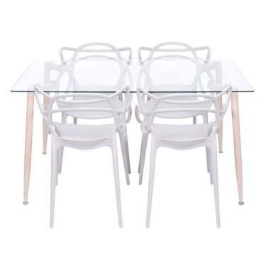 Imagem de Conjunto de Sala de Jantar Mesa com Tampo de Vidro com 4 Cadeiras Solna Allegra OR Design Cinza
