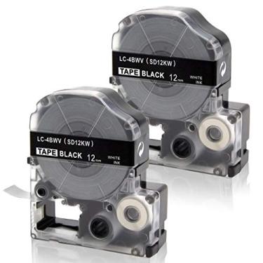 Imagem de Absonic Embalagem com 2 etiquetas compatíveis com LK-4BWV LC-4BWV9 12 mm 12 mm 1,2 cm branco em fita preta funciona com Epson LabelWorks LW-300 LW-400 LW-500 LW-600P LW-700 LW-900P LW-1000P