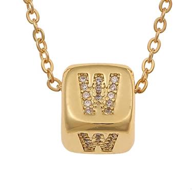 Imagem de LHDUF Colares de Inicial Pequenos para Mulheres, Presentes para Mulheres Fresco Bonito Quadrado Inicial Colar 18K Joias de Ouro para Mulheres, Metal, Sem Pedra Preciosa