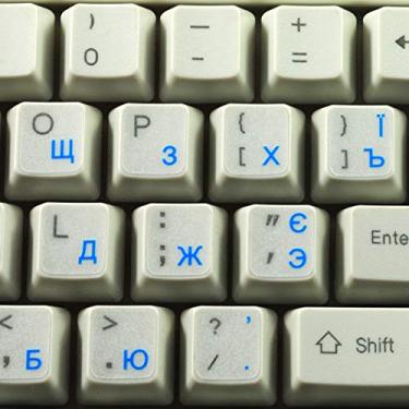 Imagem de Adesivos de teclado de cirílico russo ucraniano com letras azuis no fundo transparente para mesa, laptop e notebook