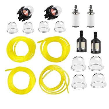 Imagem de Huswell Tubo de mangueira a gás de linha de combustível de motor pequeno de 4 tamanhos de 1,2 m de comprimento para mangueira de gás Stihl Weedeater Craftsman Husqvarna aparador de cordas soprador de motosserra com primer de encaixe, bulbo de pochete de primer, filtro de combustível