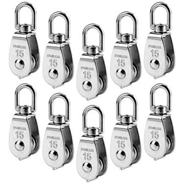 Imagem de Cooyeah Pacote com 10 polias pequenas M15, fio de aço inoxidável, guindaste de corda, bloco de polia para pendurar e roda de polia de reboque