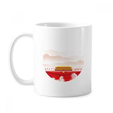 Imagem de Caneca de cerâmica Tiananmen Mountain Fog com bandeira vermelha de Tiananmen