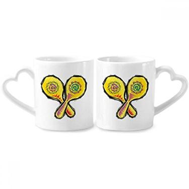 Imagem de Raquete Amarela Mexicon Cultura Elemento Ilustração Casal Porcelana Conjunto de Caneca Cerâmica Amante Copo Punho Coração