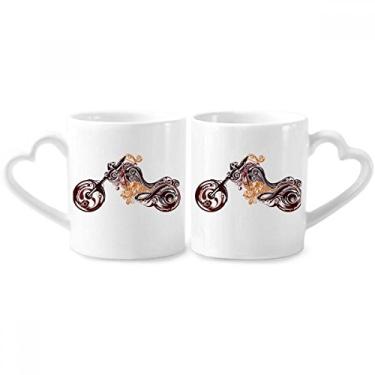 Imagem de Conjunto de canecas coloridas de porcelana para casais, com contorno de grãos, arte de motocicleta, coração