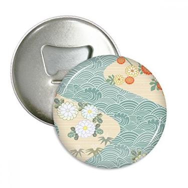 Imagem de Imã de geladeira com estampa de ondas e flores japonês, emblema multifuncional