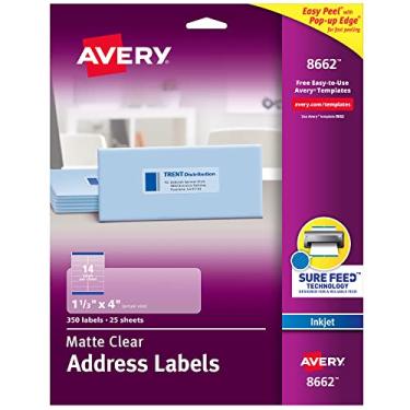 Imagem de Avery Etiquetas de endereço transparentes foscas foscas para impressoras a jato de tinta, 3,8 cm x 10 cm, 350 etiquetas (8662)