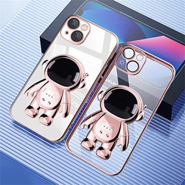 Imagem de Capa de suporte de astronauta de revestimento de luxo para iphone 11 12 13 14 pro max x xs xr 7 8 plus se 2 capa protetora de câmera de silicone transparente, rosa, para iphone 11