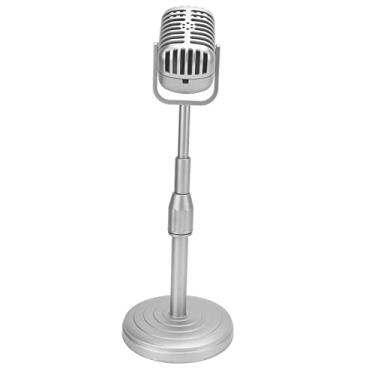 Imagem de Modelo de Suporte de Microfone Vintage, Acabamento Requintado, Ajuste de Altura Flexível, Simulação de Microfone e Conjunto de Suporte Antiquado para Estúdio Fotográfico (Prata)
