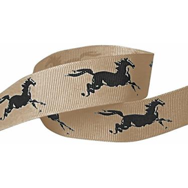 Imagem de Q-YO Conjunto de fita de tecido gorgorão de 2,22 cm para embalagem de presente, fabricação de acessórios de clipe de arco de cabelo, artesanato, decoração de casamento. (5yd 7/8" cavalo-bronzeado/preto)